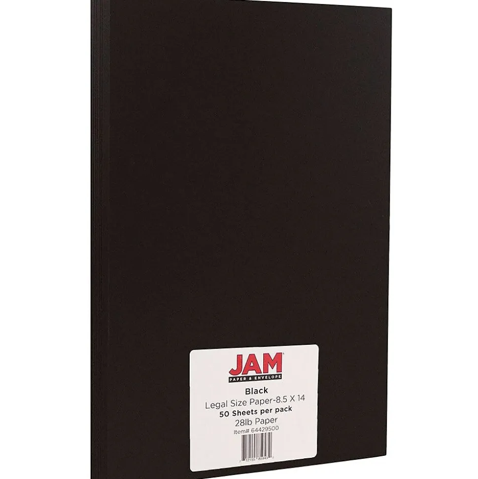JAM Paper Legal Matte 8.5" x 14" Multipurpose Paper, 28 lbs., Black, 50 Sheets/Pack (64429500)
