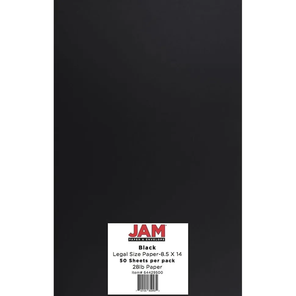 JAM Paper Legal Matte 8.5" x 14" Multipurpose Paper, 28 lbs., Black, 50 Sheets/Pack (64429500)