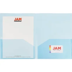 JAM Paper Light Weight Two-Pocket Plastic Presentation Folders, Blue, 6/Pack (381BLUED)