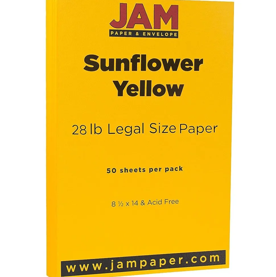 JAM Paper Matte Colored 8.5" x 14" Copy Paper, 28 lbs., Sunflower Yellow, 50 Sheets/Pack (16729346)