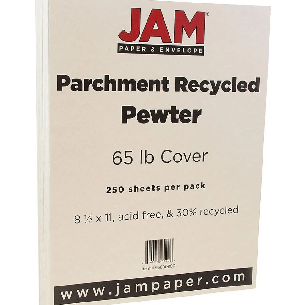JAM Paper Parchment 65 lb. Cardstock Paper, 8.5" x 11", Pewter Gray, 250 Sheets/Ream (96600800B)