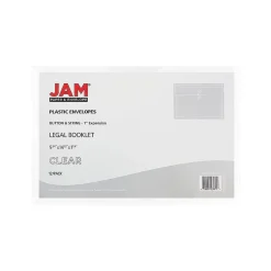 JAM Paper Plastic Envelopes with Button and String Tie Closure, Legal Size, Clear, 12/Pack (219B1CL)