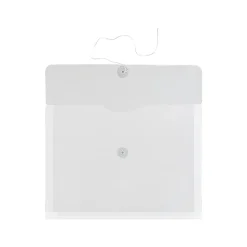 JAM Paper® Plastic Envelopes with Button and String Tie Closure, Letter Size, Clear, 12/Pack (218B1CL)