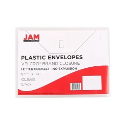 JAM Paper® Plastic Envelopes with Hook & Loop Closure, Letter Size, Clear, 12/Pack (218V0CL)