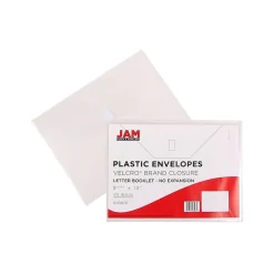 JAM Paper® Plastic Envelopes with Hook & Loop Closure, Letter Size, Clear, 12/Pack (218V0CL)
