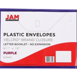 JAM Paper® Plastic Envelopes with Hook & Loop Closure, Letter Booklet, 9.75 x 13, Purple, 12/Pack (218V0PU)