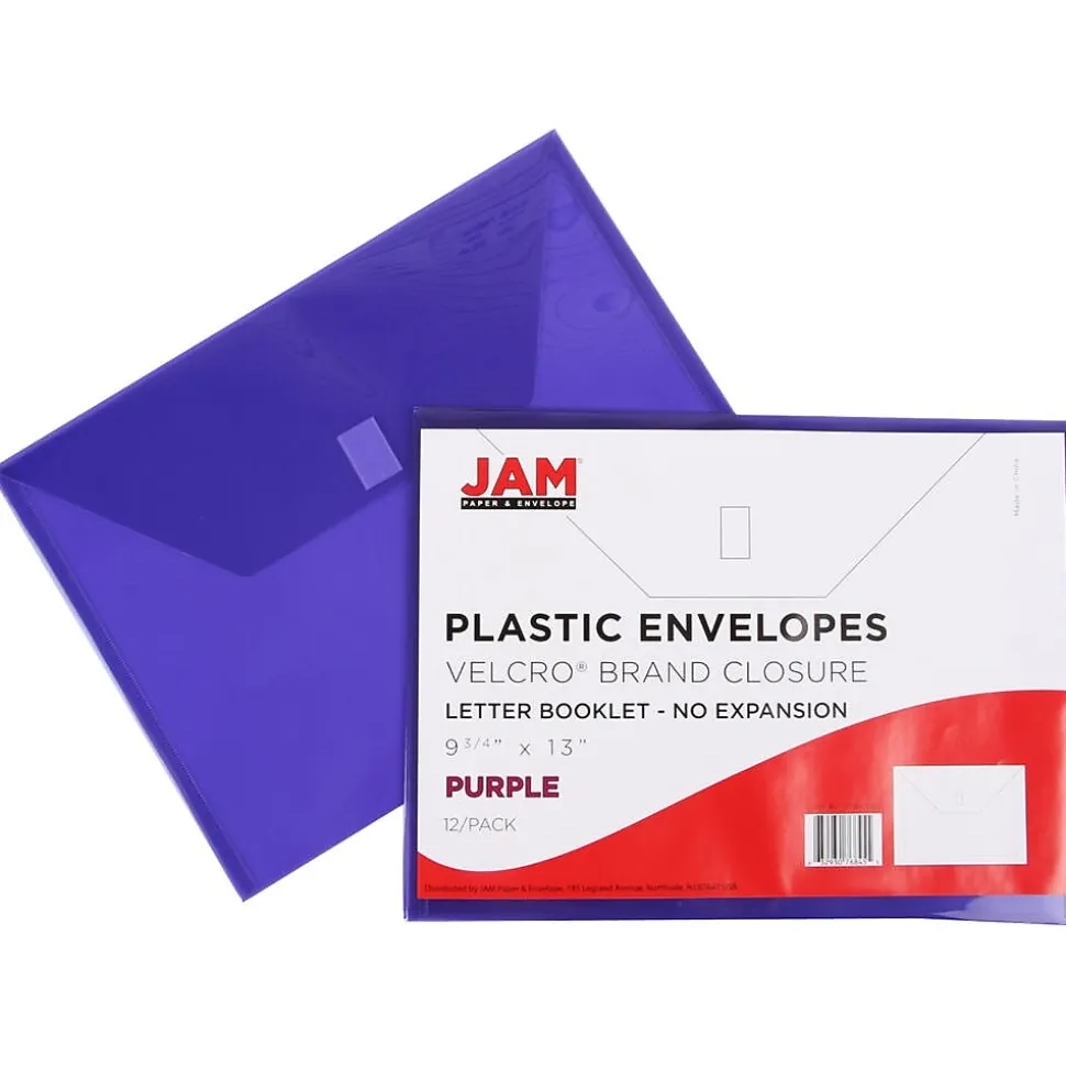 JAM Paper® Plastic Envelopes with Hook & Loop Closure, Letter Booklet, 9.75 x 13, Purple, 12/Pack (218V0PU)