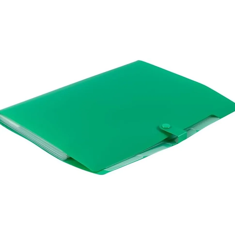 JAM PAPER Plastic File Folder with Snap Closure, 5 Pocket, 9"W x 11.5", Green (FF39783GR)