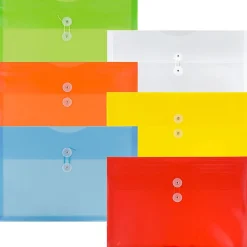 JAM PAPER Plastic Filing Envelopes with Button & String Tie Closure, Legal Size, Assorted Colors, 6/Pack (219B1RLIGBYORCL)