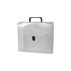 JAM Paper® Plastic Portfolio File Carry Case with Handles, 10 x 12 x 4, Clear with Black Buckle, Sold Individually (7206 001)