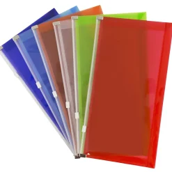 JAM Paper Plastic Zip #10 Business Envelopes, 5" x 10", Assorted Colors, 6/Pack (921Z1RBGOPCL)