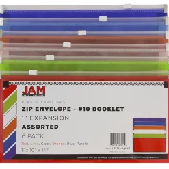 JAM Paper Plastic Zip #10 Business Envelopes, 5