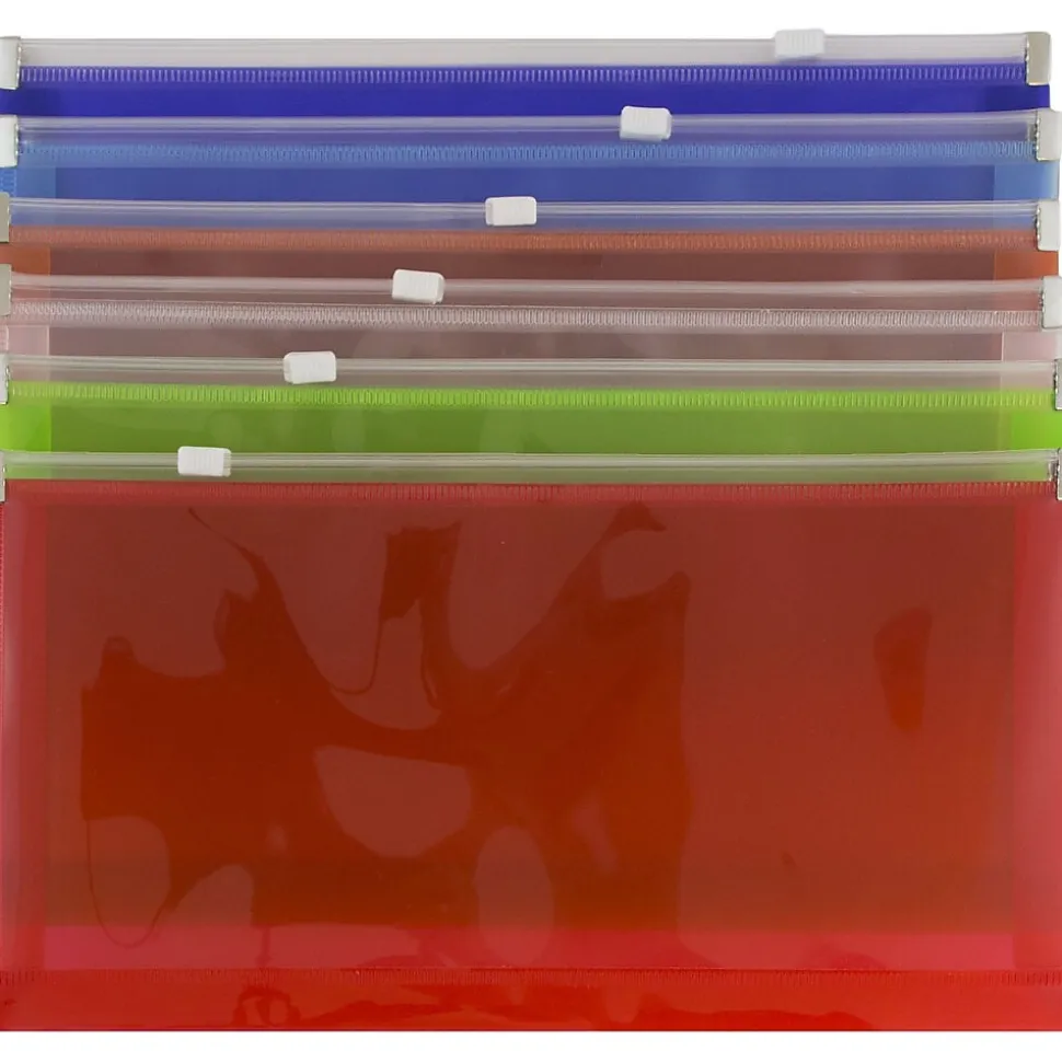 JAM Paper Plastic Zip #10 Business Envelopes, 5" x 10", Assorted Colors, 6/Pack (921Z1RBGOPCL)
