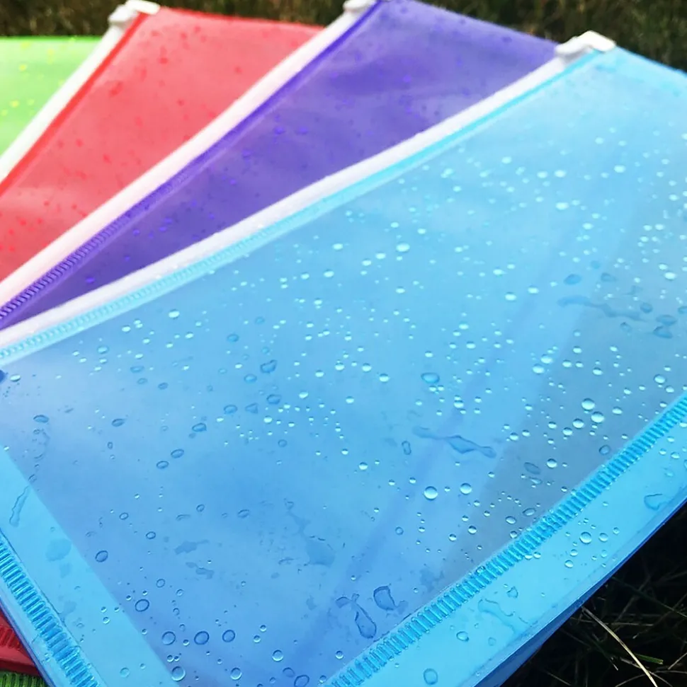 JAM Paper Plastic Zip #10 Business Envelopes, 5" x 10", Assorted Colors, 6/Pack (921Z1RBGOPCL)