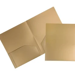 JAM Paper 2-Pocket Heavy Duty Plastic Folders, Gold, 108/Pack (383Hgob)