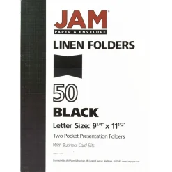 JAM Paper 2-Pocket Textured Linen Business Folders, Black, 25/Pack (386LBLA)