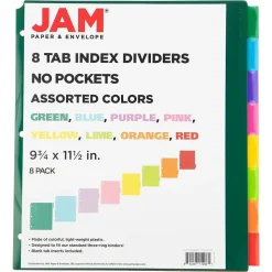 JAM Paper Poly Dividers, 8-Tab, Assorted Colors, 6 Packs (375032922A)