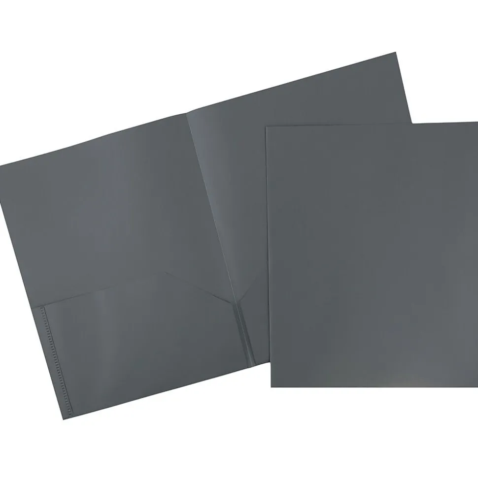 JAM Paper POP 2-Pocket Portfolio Plastic Folder, Gray, 96/Box (382EGYB)