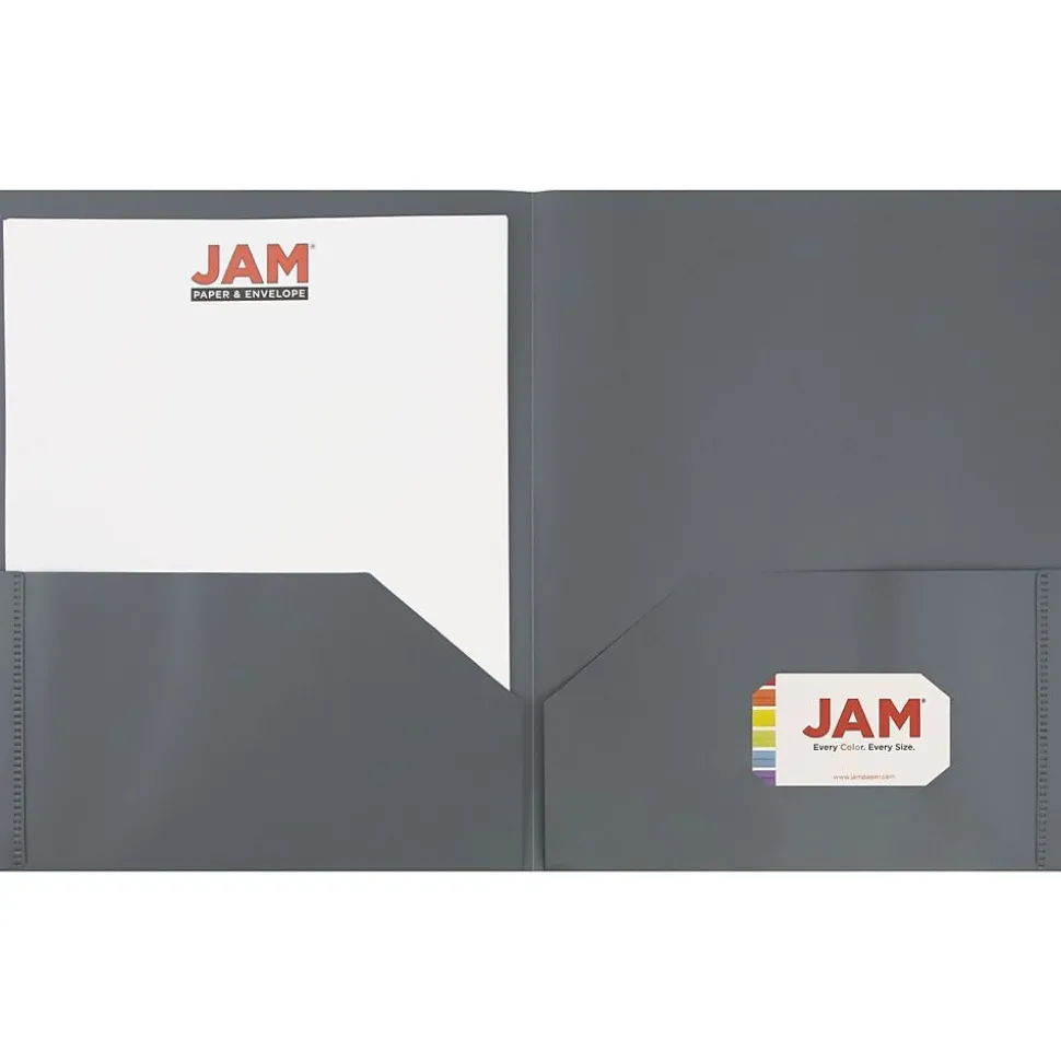 JAM Paper POP 2-Pocket Portfolio Plastic Folder, Gray, 96/Box (382EGYB)