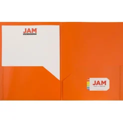 JAM Paper POP Two-Pocket Plastic Folders, Orange, 6/Pack (382Eord)