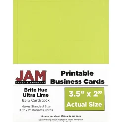 JAM Paper® Printable Business Cards, 3 1/2 x 2, Ultra Lime Green, 100/Pack (22128340)