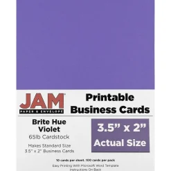 JAM Paper® Printable Business Cards, 3 1/2 x 2, Violet Purple, 100/Pack (22128337)