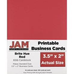 JAM Paper® Printable Business Cards, 3 1/2 x 2, Red, 100/Pack (22128334)
