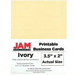 JAM Paper® Printable Business Cards, 3 1/2 x 2, Ivory Vellum, 100/Pack (22130976)