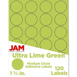 JAM Paper Round Label Seals, 1 2/3" Diameter, Ultra Lime Green, 24 Labels/Sheet, 5 Sheets/Pack (147627049)