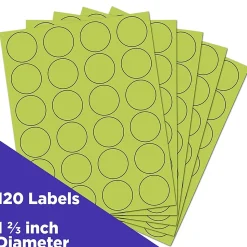 JAM Paper Round Label Seals, 1 2/3" Diameter, Ultra Lime Green, 24 Labels/Sheet, 5 Sheets/Pack (147627049)