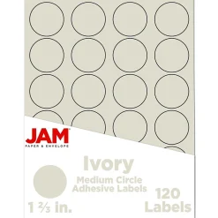 JAM Paper Round Label Sticker Seals, 1 2/3" Diameter, Ivory, 24 Labels/Sheet, 5 Sheets/Pack (147627045)