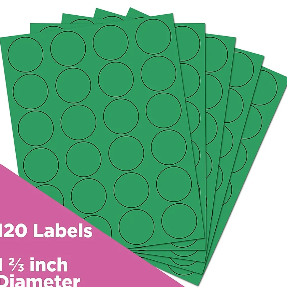 JAM Paper Round Label Sticker Seals, 1 2/3" Diameter, Green, 24 Labels/Sheet, 5 Sheets/Pack (147627041)