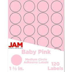 JAM Paper Round Label Sticker Seals, 1 2/3", Baby Pink, 24 Labels/Sheet, 5 Sheets/Pack (147628279)