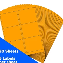 JAM Paper Shipping Labels, Large, 3 1/3 x 4, Neon Orange, 6 Labels/Sheet, 20 Sheets/Pack (354328043)