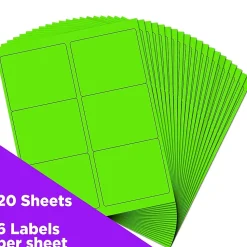 JAM Paper Shipping Labels, 3 1/3" x 4", Neon Green, 6 Labels/Sheet, 20 Sheets/Pack (354328037)