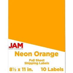 JAM Paper Shipping Labels, 8 1/2" x 11", Neon Orange, 1 Label/Sheet, 10 Labels/Pack (337628613)