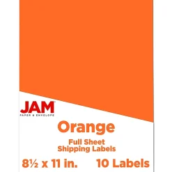 JAM Paper Shipping Labels, 8-1/2" x 11", Orange, 1 Label/Sheet, 10 Labels/Pack (337628612)