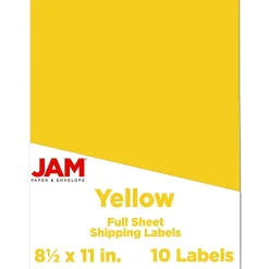 JAM Paper Shipping Labels, 8 1/2" x 11", Yellow, 1 Label/Sheet, 10 Labels/Pack (337628610)