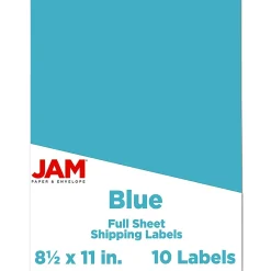JAM Paper Shipping Labels, 8 1/2" x 11", Blue, 1 Label/Sheet, 10 Labels/Pack (337628605)