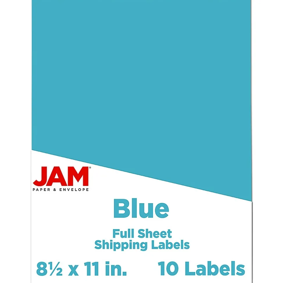 JAM Paper Shipping Labels, 8 1/2" x 11", Blue, 1 Label/Sheet, 10 Labels/Pack (337628605)