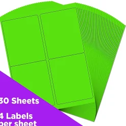 JAM Paper Shipping Labels, 4" x 5", Neon Green, 4 Labels/Sheet, 30 Sheets/Pack (354329156)
