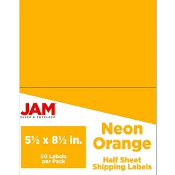 JAM Paper Shipping Labels, Half Page, 5 1/2" x 8 1/2", Neon Orange, 2 Labels/Sheet, 25 Sheets/Pack (359429628)