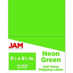 JAM Paper Shipping Labels, Half Page, 5 1/2" x 8 1/2", Neon Green, 2 Labels/Sheet, 25 Sheets/Pack (359429626)