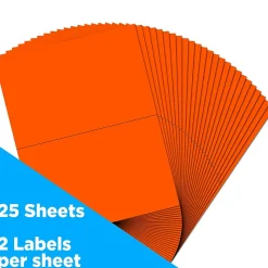 JAM Paper Shipping Labels, Half Page, 5 1/2" x 8 1/2", Neon Red, 2 Labels/Sheet, 25 Sheets/Pack (359429625)