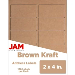 JAM Paper Shipping Labels, 2" x 4", Brown Kraft, 10 Labels/Sheet, 12 Sheets/Pack (4513703)