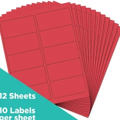 JAM Paper Shipping Labels, 2" x 4", Red, 10 Labels/Sheet, 12 Sheets/Pack (4514940)