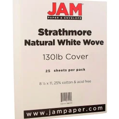 JAM Paper Strathmore 130 lb. Cardstock Paper, 8.5" x 11", Natural White, 25 Sheets/Pack (1196724)