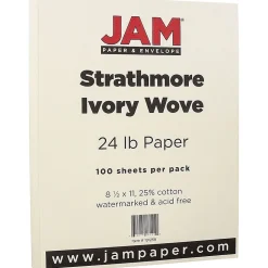 JAM Paper® Strathmore 24lb Paper, 8.5 x 11, Ivory Wove, 100 Sheets/Pack (191259)