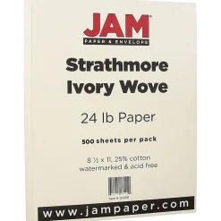 JAM Paper® Strathmore 24lb Paper, 8.5 x 11, Ivory Wove, 500 Sheets/Ream (191259B)