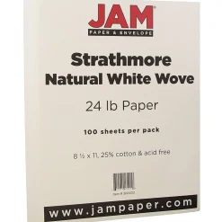 JAM Paper® Strathmore 24lb Paper, 8.5 x 11, Natural White Wove, 100 Sheets/Pack (300033)